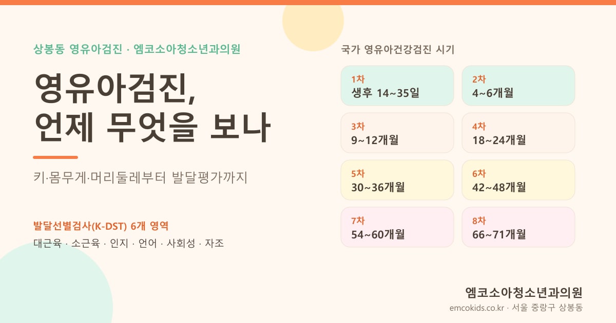 상봉동 영유아검진 — 국가 영유아건강검진 1차~8차 시기와 발달선별검사(K-DST) 6개 영역